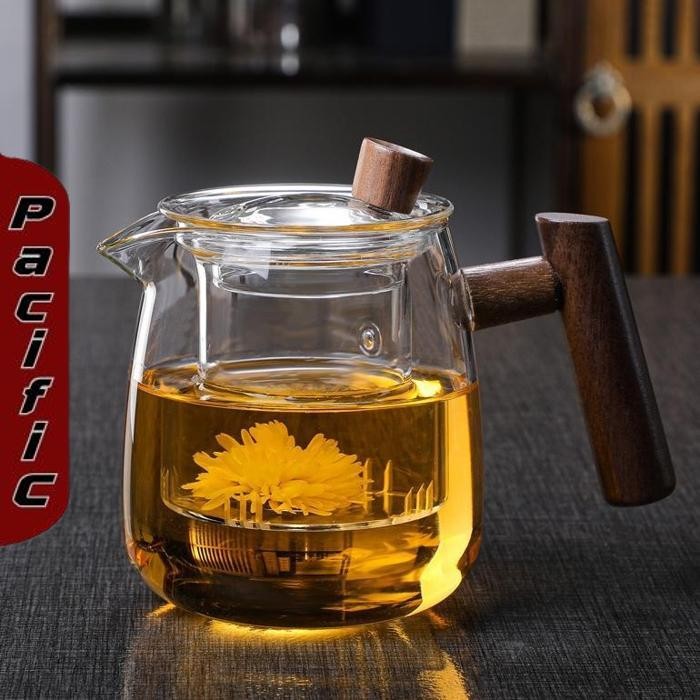Aesthetic Glass Pitcher with Wooden Handle for Cooking Tea Water with ...