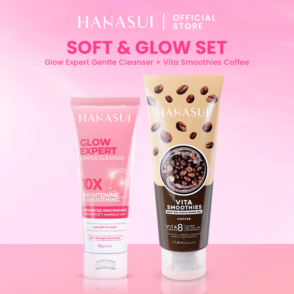 Hanasui Soft & Glow Set (Glow Expert Gentle Cleanser + Vita Smoothies) - Mencerahkan & Mengurangi Kusam Menjaga Kelembapan Dan Mengangkat Sel Kulit Mati - Gambar 2