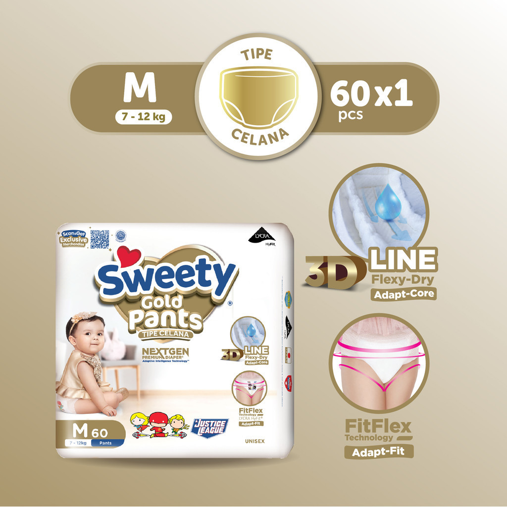 Sweety Gold Pants Tidur Nyenyak M 60s - Gambar 2