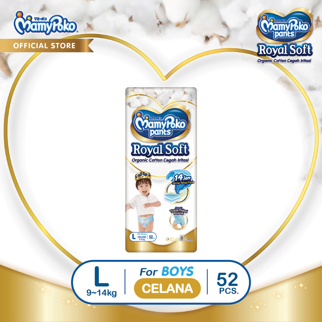 MamyPoko Pants Royal Soft Organic Cotton - L 52 - Boys - Popok Celana