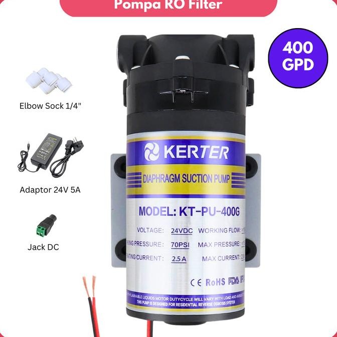 MESIN New Ro Pump and Adapter 24V 400 Gpd Reverse Osmosis Booster Pump ...
