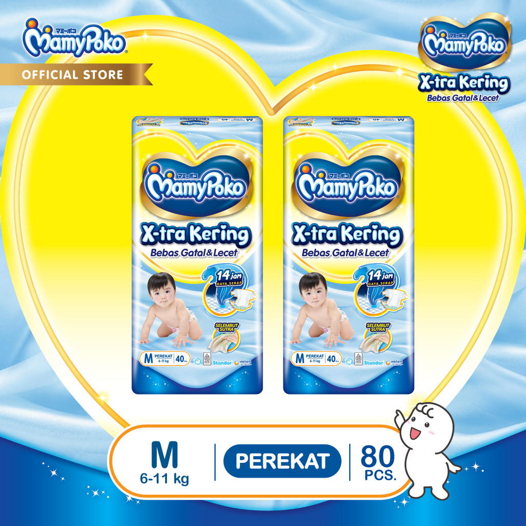 MamyPoko X-tra Kering - M 40 - Popok Perekat Newborn Bayi Baru Lahir- 2 Packs