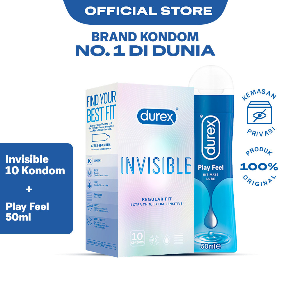 Durex Invisible 10s + Lube Playfeel Lubricant 50ml - Kondom Tipis dan Lubrikan Bersensasi