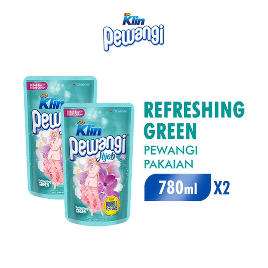 Soklin Pewangi Pakaian Hijab Refreshing Green Pouch 780 ml x2