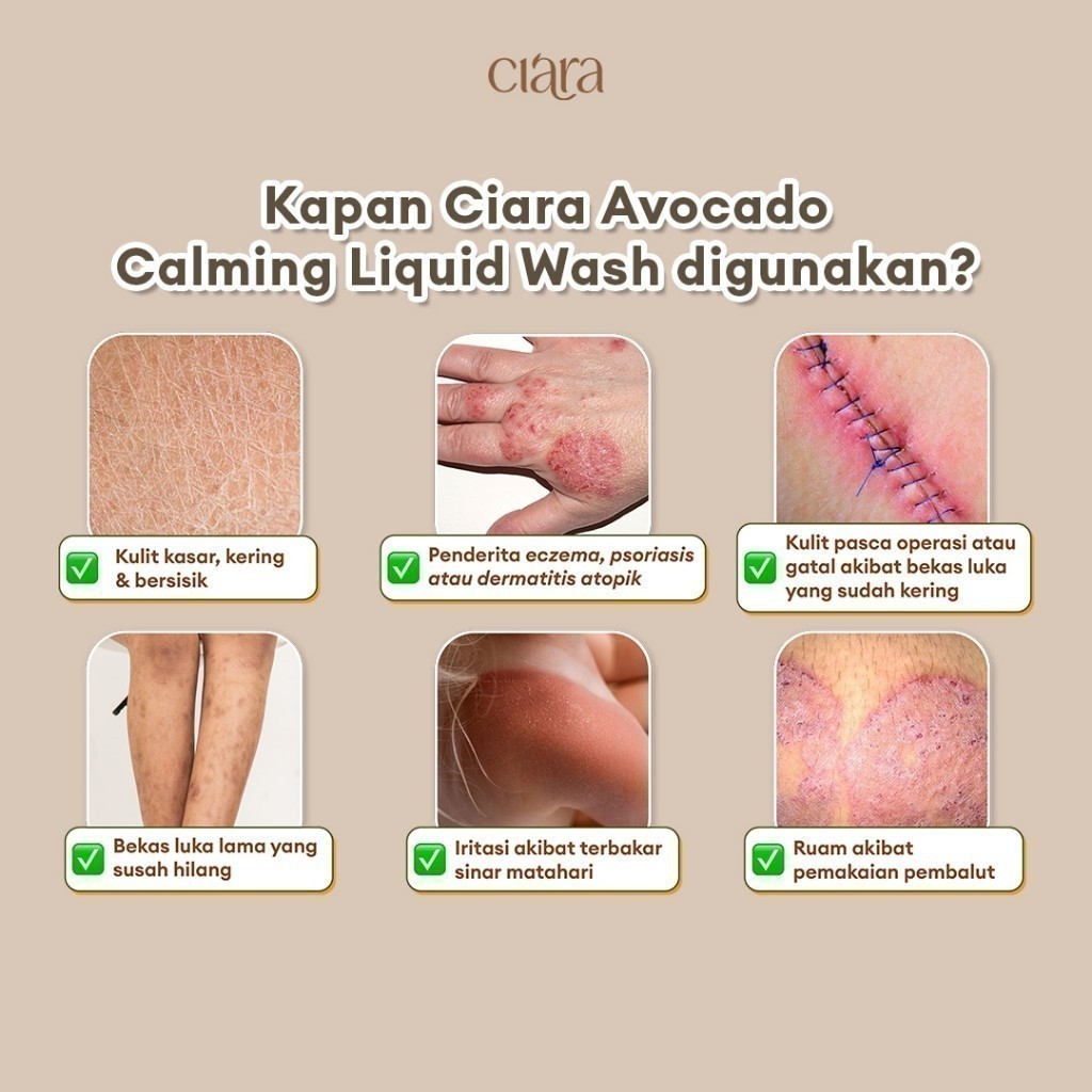 Ciara Avocado Calming Liquid Wash Non SLS/SLES body wash Membantu menyamarkan bekas luka Membantu meredakan rasa gatal pada kulit atasi kulit iritasi bekas luka kulit kemerahan sabun untuk bekas luka sabun mandi eksim sabun mandi kulit sensitif sabun - Gambar 3