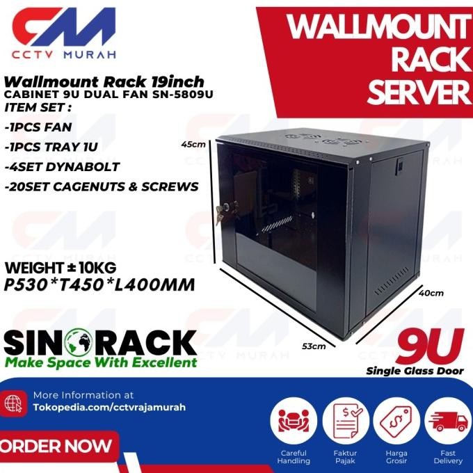 FREE SHIPPING - Wallmount Rack Server 9U, Single Door Server Rack 9U ...