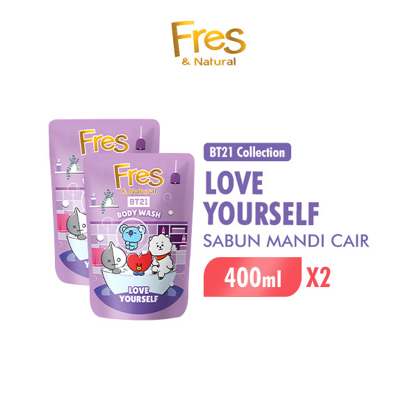 Fres & Natural Sabun Mandi Cair BT21 Love Yourself Pouch 400 ml x2