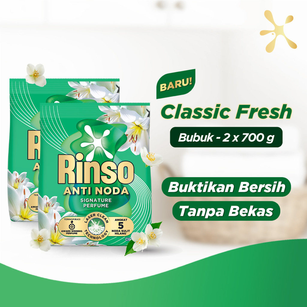 Rinso Baru Detergen Bubuk Varian Classic Fresh 700g x2