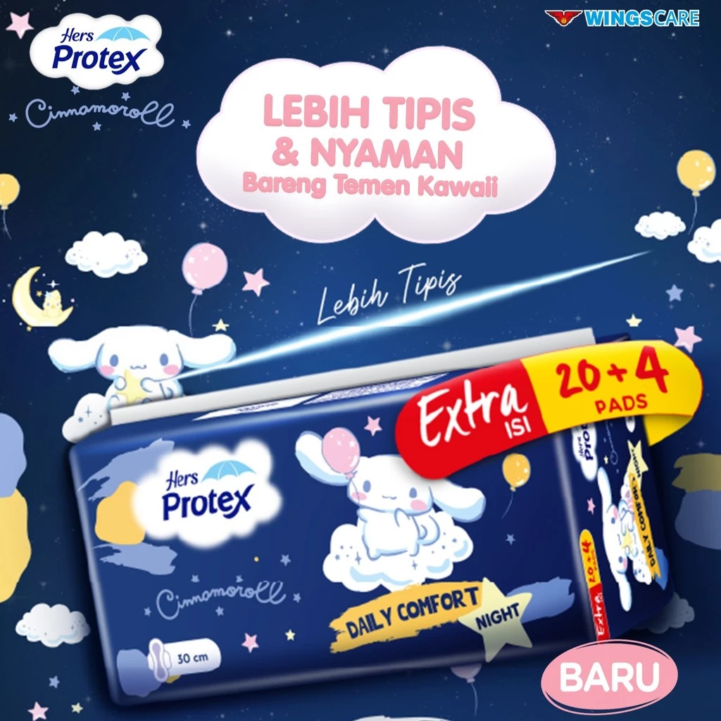 Hers Protex Comfort Night Pembalut Wanita 35 cm Bag Isi 6 Pcs x2 - Gambar 3