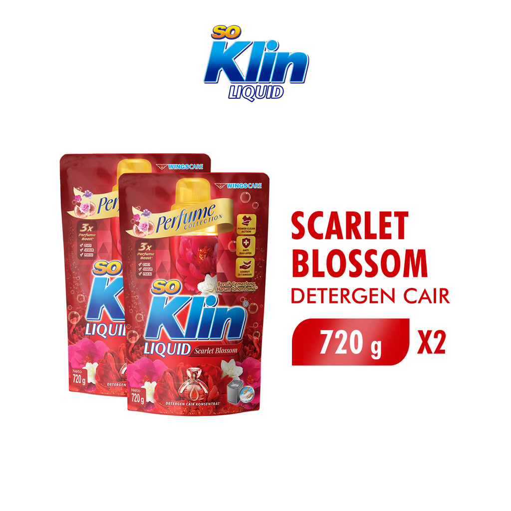 Soklin Deterjen Cair Perfume Merah Scarlet Blossom Pouch 700 gr x2