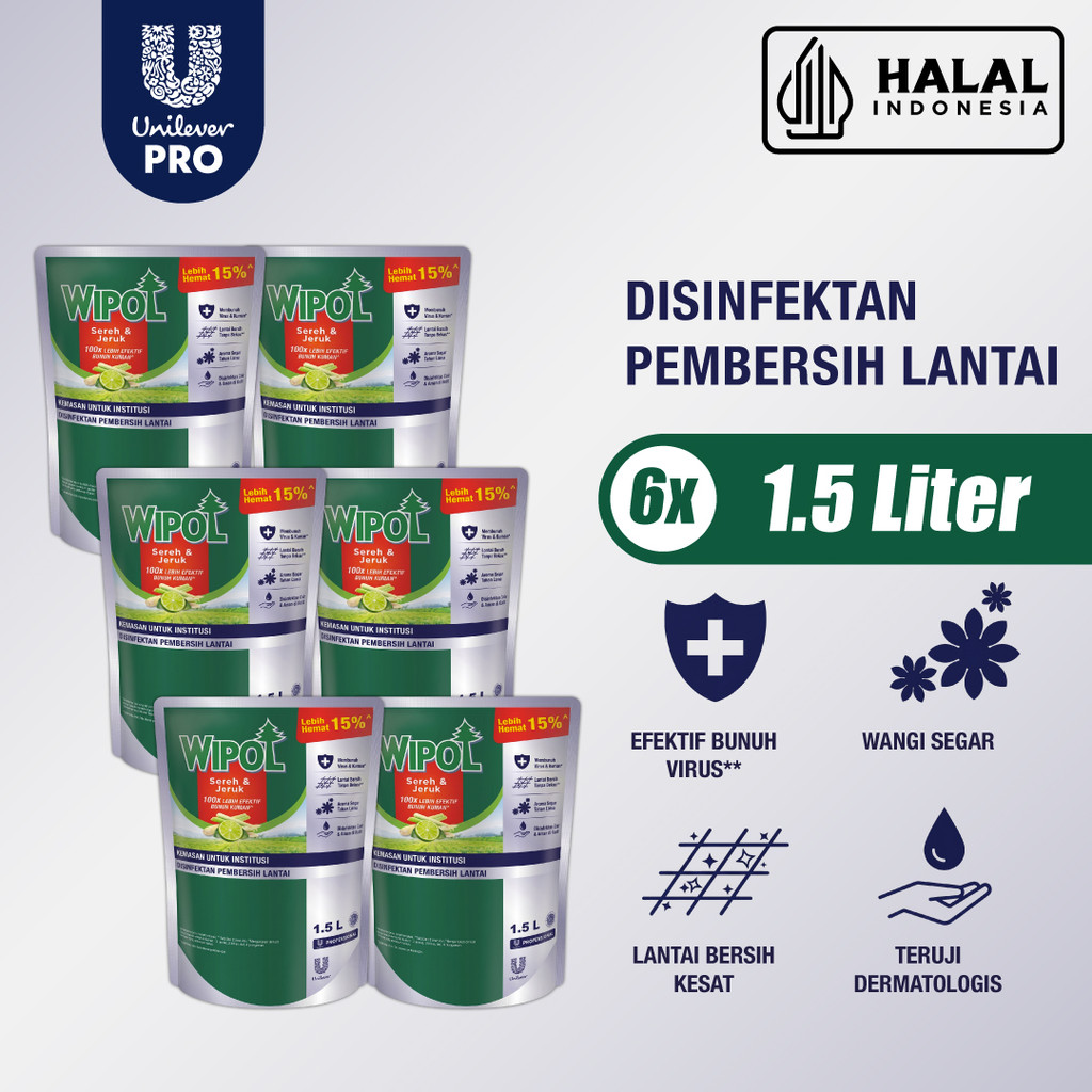 Wipol Professional Disinfektan Pembersih Lantai Karbol Sereh & Jeruk 1.5L X6