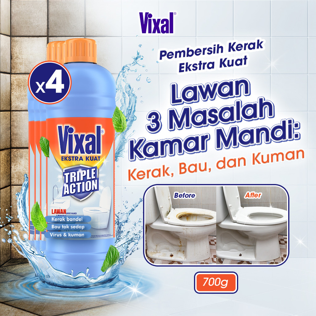 Vixal Pembersih Porselen & Kamar Mandi HCl Anti Kerak Bandel Ekstra Kuat 700g x4