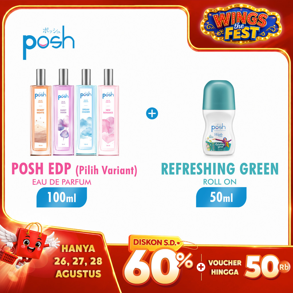 Posh Girls Eau de Parfum Wanita EDP 100 ml + Posh Hijab Chic Roll On Deodoran Refreshing Green 50 ml