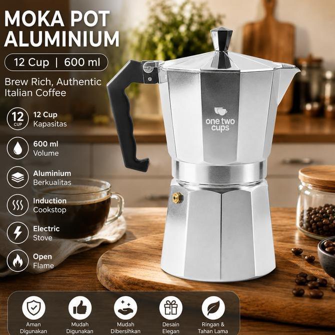 Terbaik One Two Cups Espresso Coffee Maker Moka Pot Teko Filter 12 Cup 600ml -JF112 Paling keren