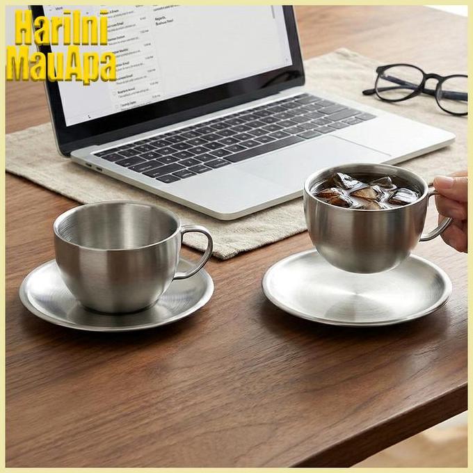 Terbaik Set Cangkir Piring Kopi Milan Stainless Steel Cup Set Coffee Paling keren - Gambar 4