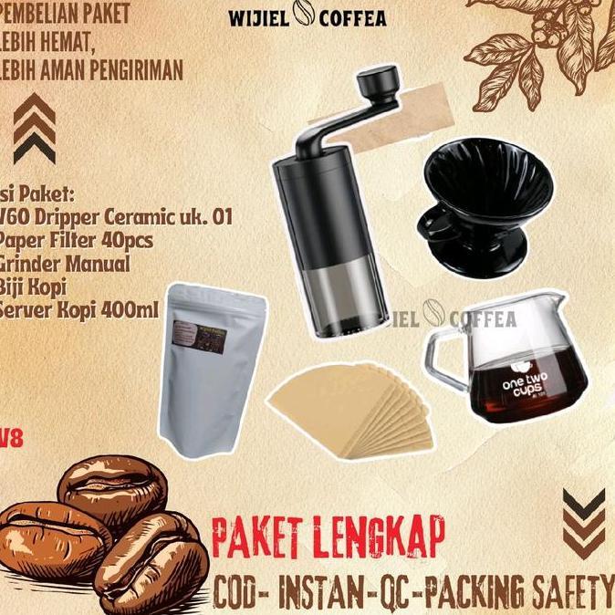 Terbaik V60 Ceramic - SET V60 DRIPPER COFFEE CERAMIC - PAKET ALAT KOPI MURAH LENGKAP - V60 - GRINDER KOPI STAINLESS MANUAL - SERVER KOPI - KERTAS SARINGAN KOPI V60 - TEKO KOPI LEHER ANGSA - Timbangan kopi - PAKET ALAT KOPI WIJIEL COFFEA. Paling keren - Gambar 4