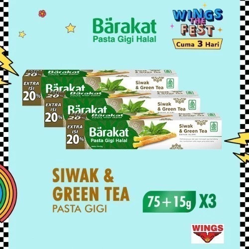 Barakat Pasta Gigi Siwak & Greentea Tube 75 gr x3 - Gambar 3