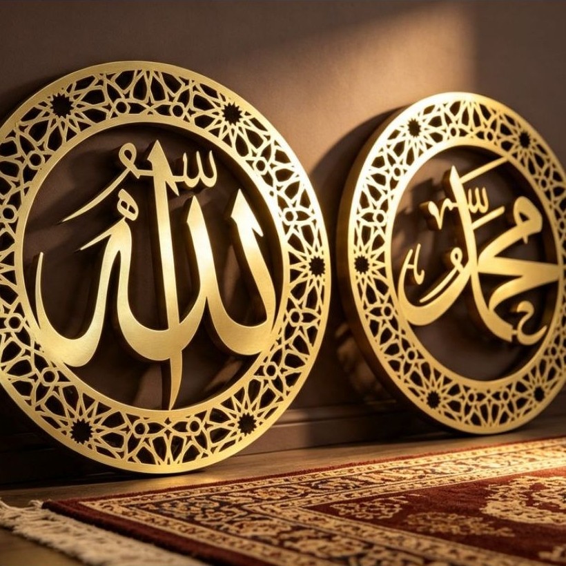 Hiasan Dinding Kaligrafi Allah Muhammad Akrilik gold 2mm