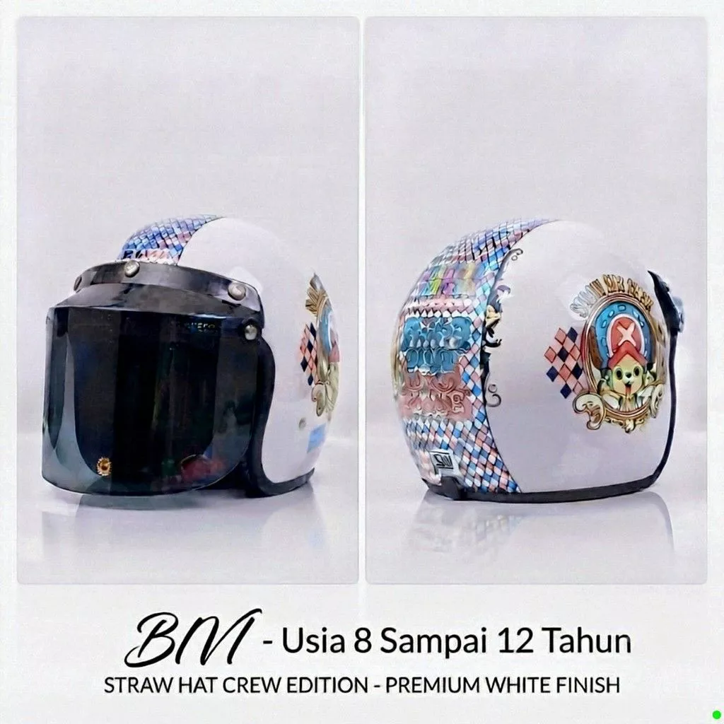 Helm Bogo - Helem Half Face Retro ANAK ONE FEACE KACA DATAR HITAM Vintage Original SNI