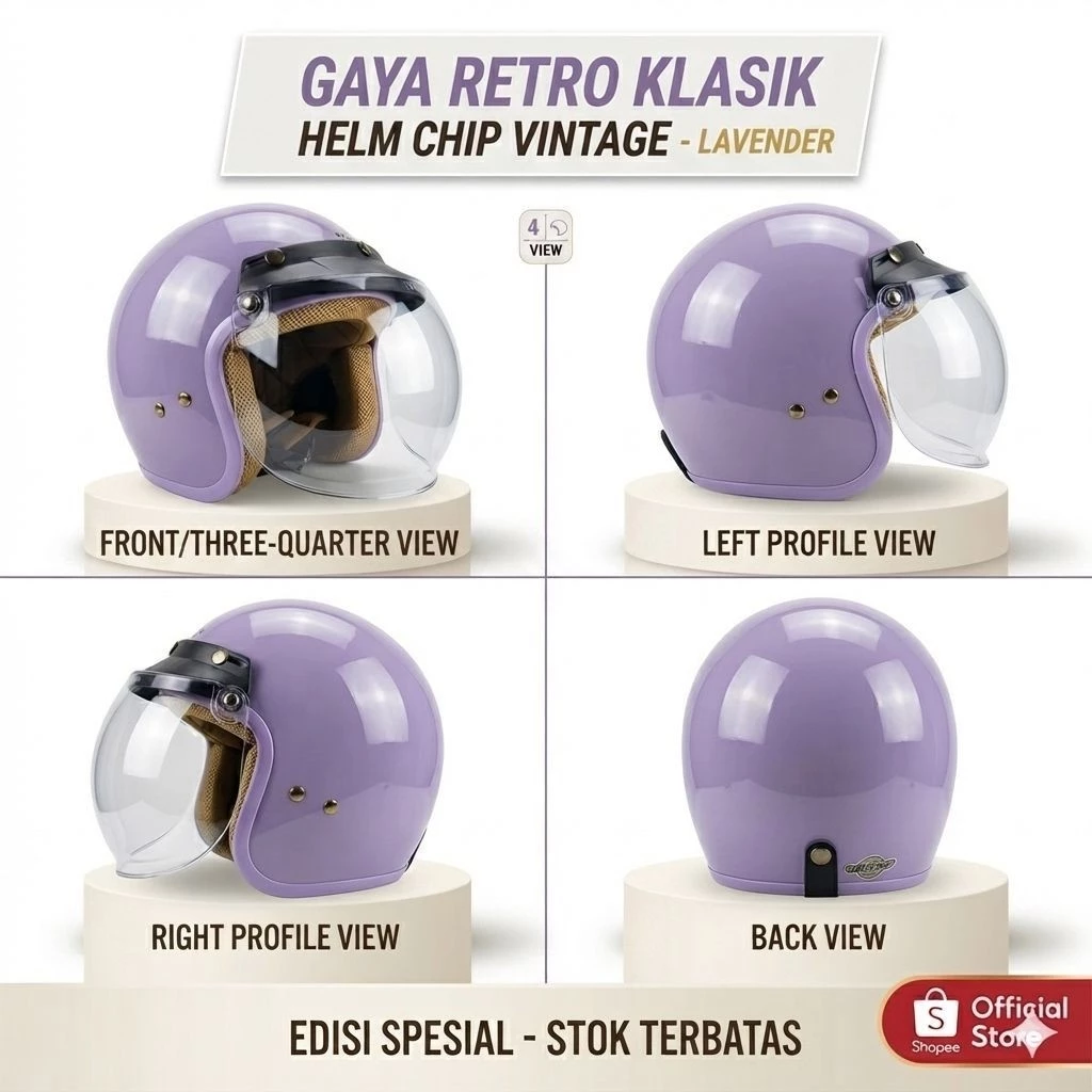 Helm Bivi BOGO RETRO WANITA PREMIUM Terbaru Half Face Retro SNI - Ukuran M L