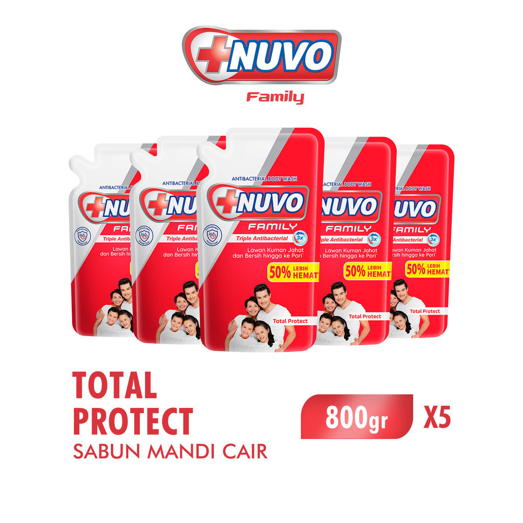 Nuvo Family Sabun Mandi Cair Merah Total Protect Pouch 800 gr x5 - Gambar 2