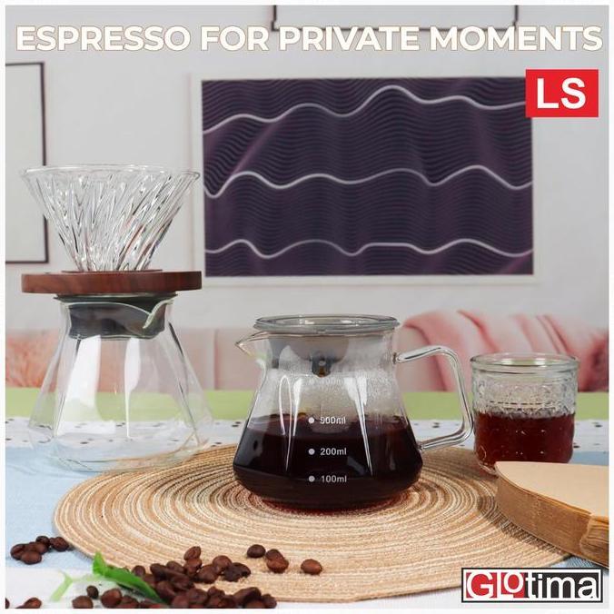 Terbaik Teko Kopi Kaca V60 Pour Over Coffee Maker Server Pot Drip Borosilicate Glass Kettle 360ml 600 800ml Paling keren
