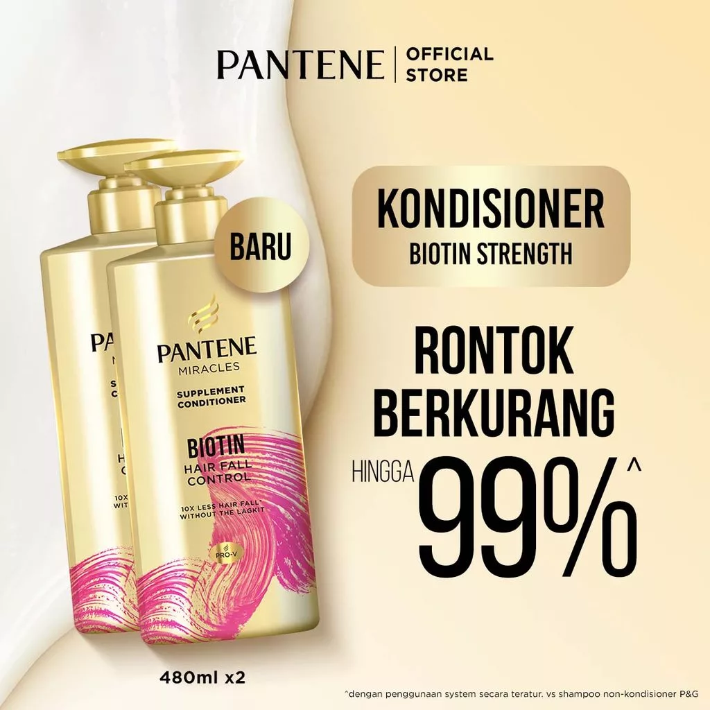 [BUNDLE] PANTENE Miracles Kondisioner Biotin Strength 480ml x2 / Conditioner Memperbaiki Rambut Rusak, cocok untuk rambut coloring & bleaching