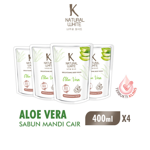 K Natural White Sabun Mandi Cair Aloe Vera Pouch 400 ml x4