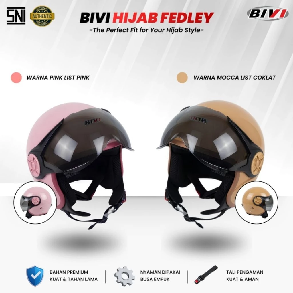 Helm Bogo Retro Bivi HIJAB CEPOL FEDLEY WANITA Helm Motor Half SNI Kaca Pilot Aesthetic Motif Vintage - Gambar 3