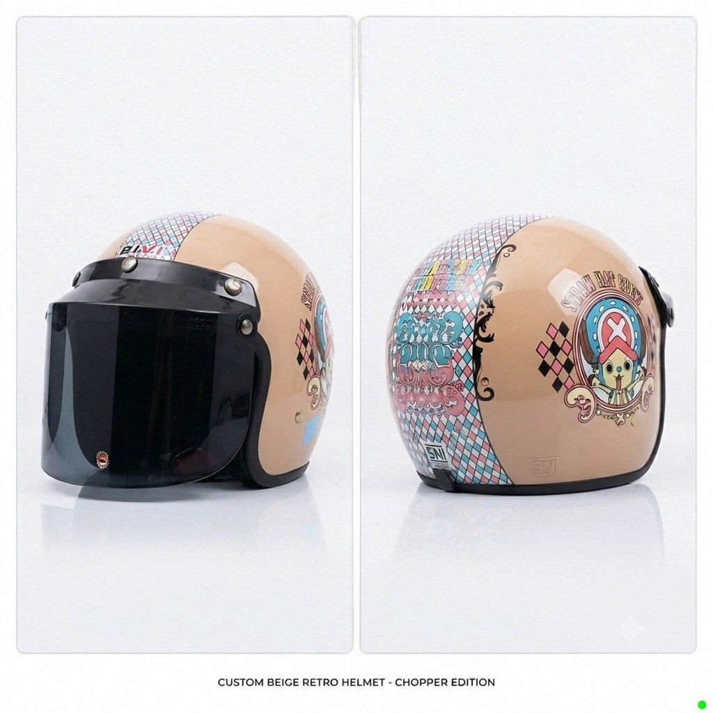 Helm BOGO ANAK - Helm Classic HIJAB Retro SNI Kaca Datar Smoke Anti Silau - Gambar 4