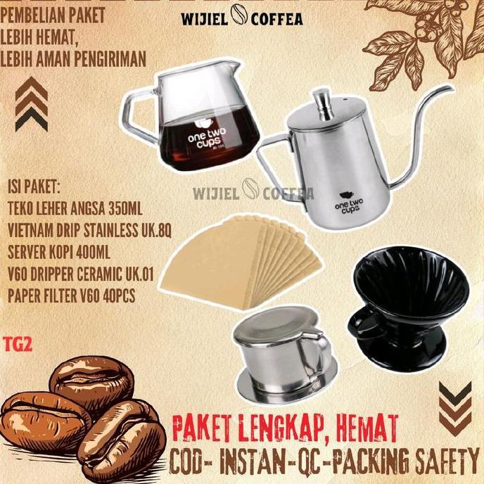 Terbaik Paket Alat Kopi tanpa Grinder Kopi - Set Alat Kopi V60 Dripper - Mokapot - Vietnam Drip - Teko Leher Angsa - Timbangan Kopi - Paper Filter V60 - Milkjug - Alat Kopi Wijiel Coffea Paling keren - Gambar 2