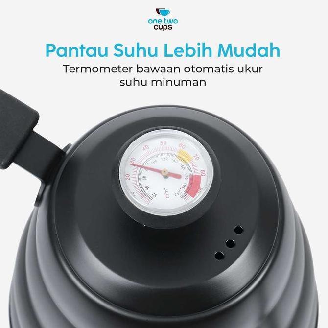 Terbaik One Two Cups Teko Kopi Leher Angsa Pour Over Drip Kettle Thermometer Paling keren