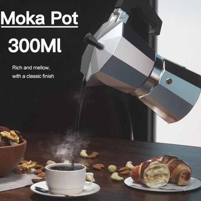 Terbaik Moka pot Coffee 2/3/6 Cups 300ml Espresso Maker Aluminium Teko Stovetop Filter Pembuat Kopi Espresso Paling keren - Gambar 4