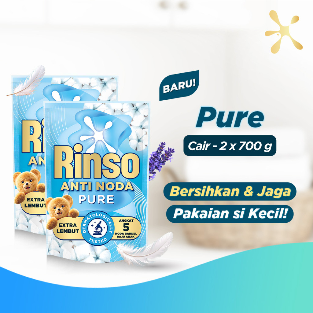 [Extra Isi 35%] Rinso Baru Detergen Cair Varian Pure 700g x2