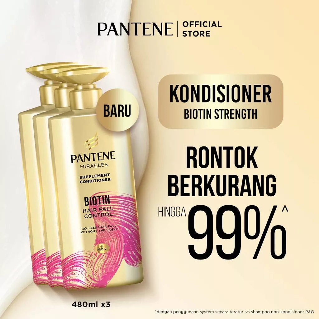 [BUNDLE] PANTENE Miracles Kondisioner Biotin Strength 480ml x3 / Conditioner Memperbaiki Rambut Rusak, cocok untuk rambut coloring & bleaching