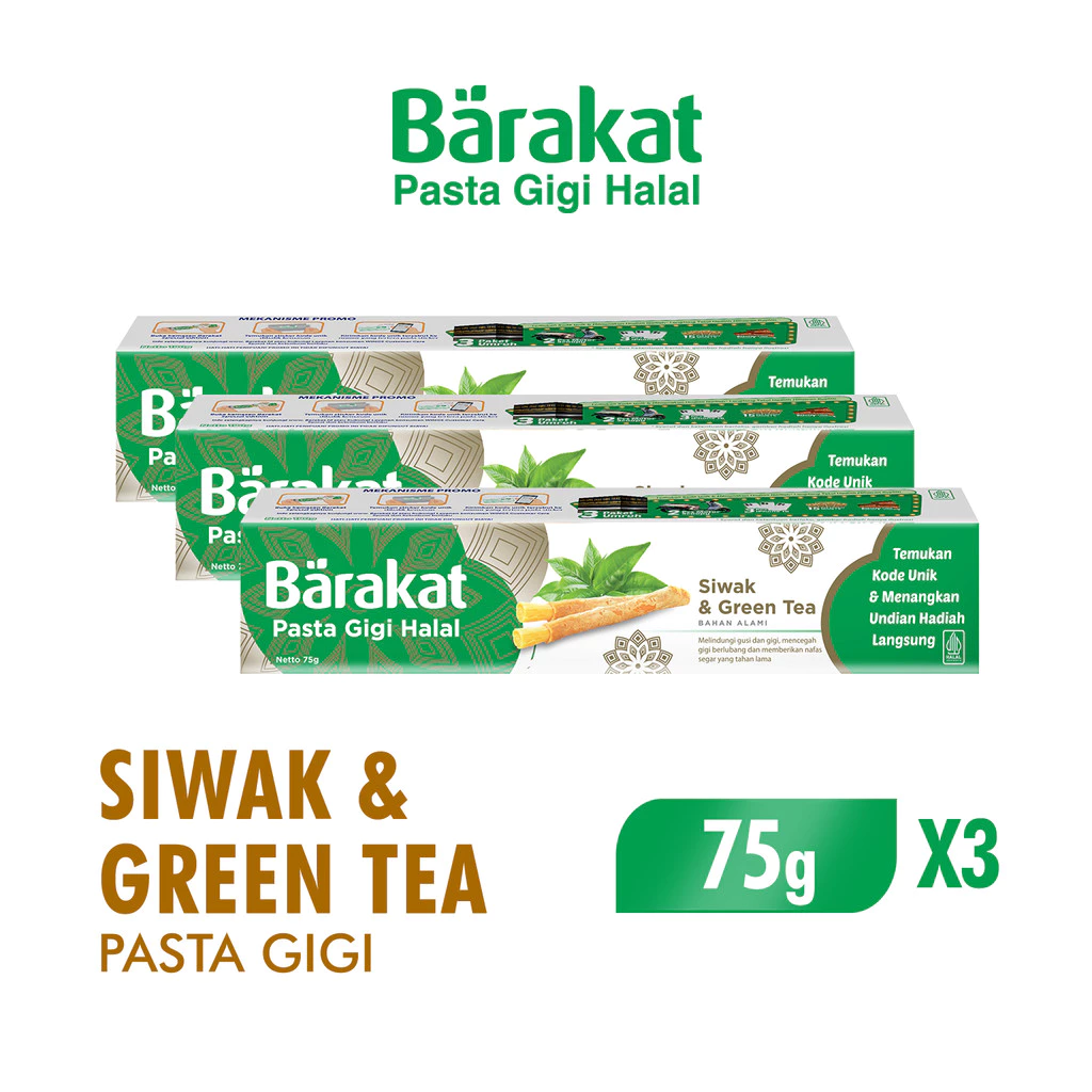 Barakat Pasta Gigi Siwak & Greentea Tube 75 gr x3