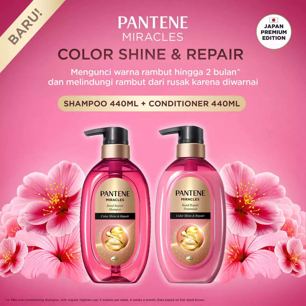 [BUNDLE] PANTENE MIRACLE Color Shine & Repair Shampoo 440ml + Conditioner 440ml/ Pantene Japan Premium Edition untuk rambut rusak karena diwarnai atau coloring