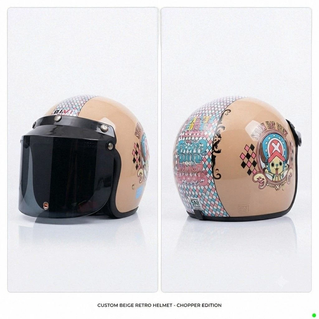 Helm Bogo - Helem Half Face Retro ANAK ONE FEACE KACA DATAR HITAM Aesthetic Original SNI - Gambar 4