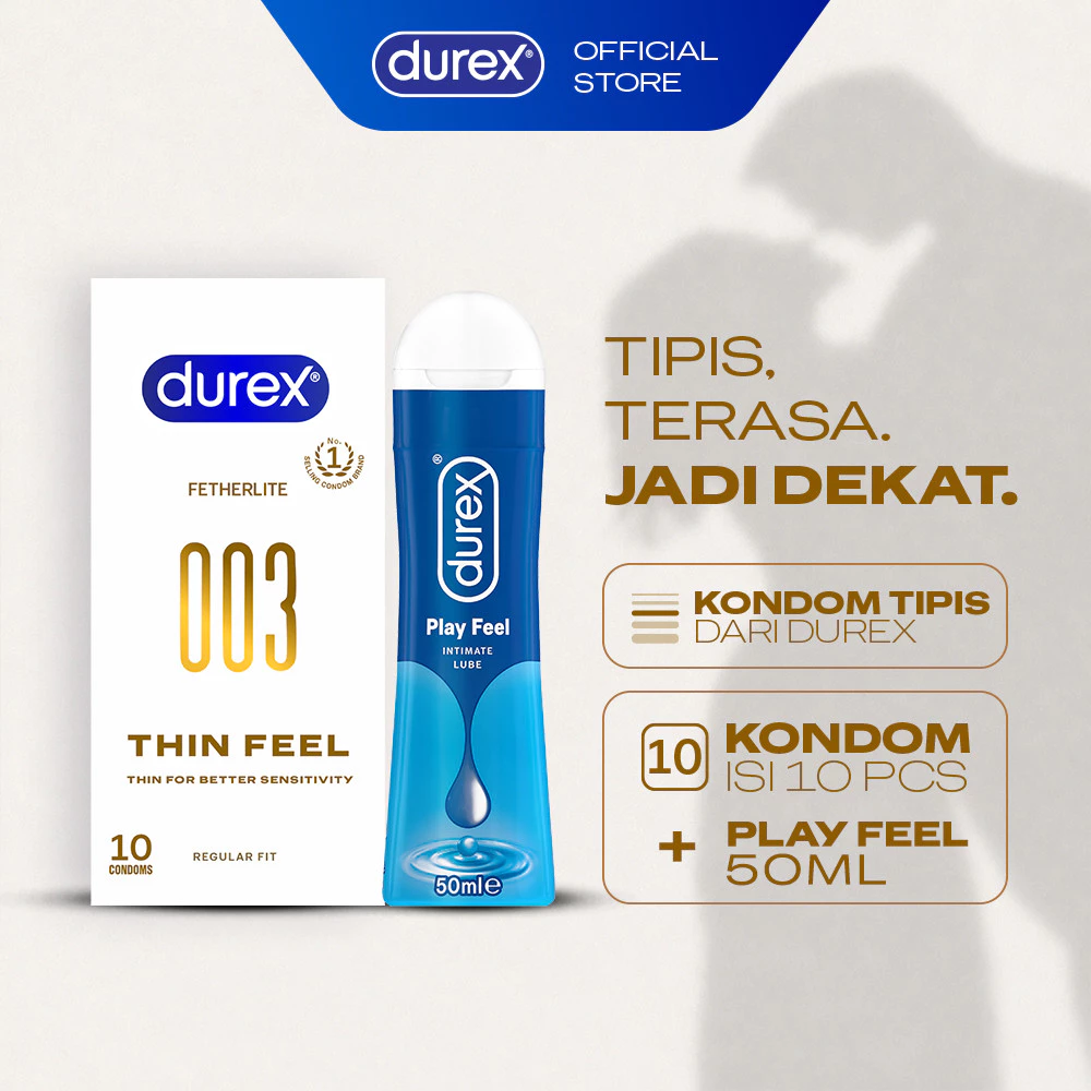 (BARU!) Durex 003 Thin Feel Condom - 10sc & Durex Play Feel Pelumas Gel 50ml Bottle (Bundle Kondom Tipis Untuk Sensasi Lebih Natural Dilengkapi Pelumas & Lubricant Water Based)
