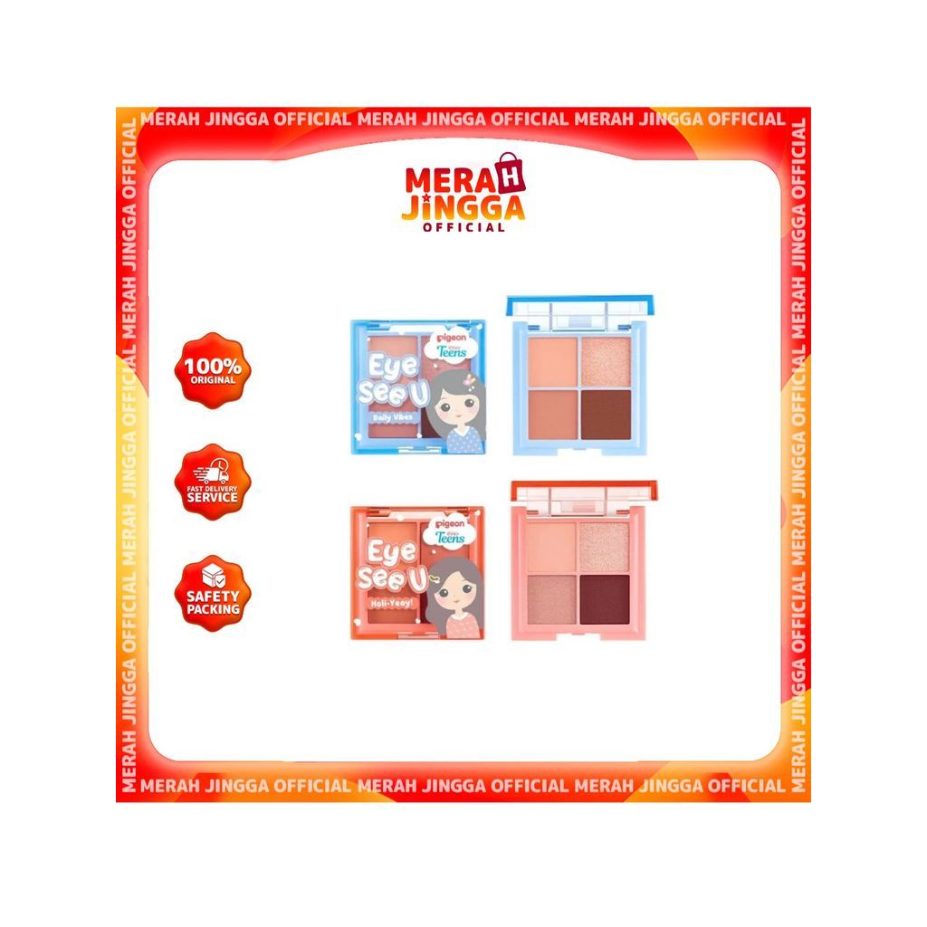 Pigeon Teens Eye See U Eye Shadow 3.2gr 4in1 Pallette Pigmented & Longlasting / Merah Jingga Official