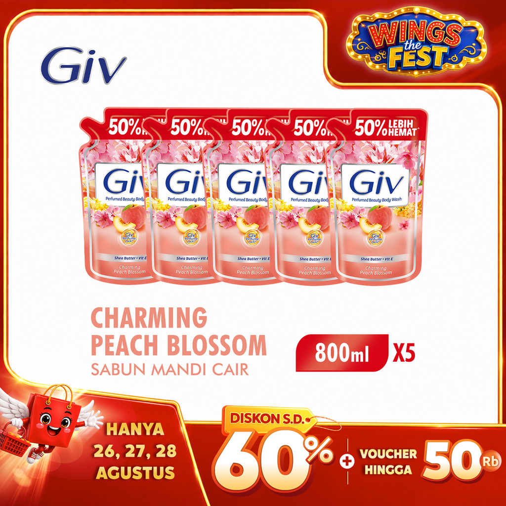 Giv Bodywash Charming Peach Bl Pch 800Ml x5