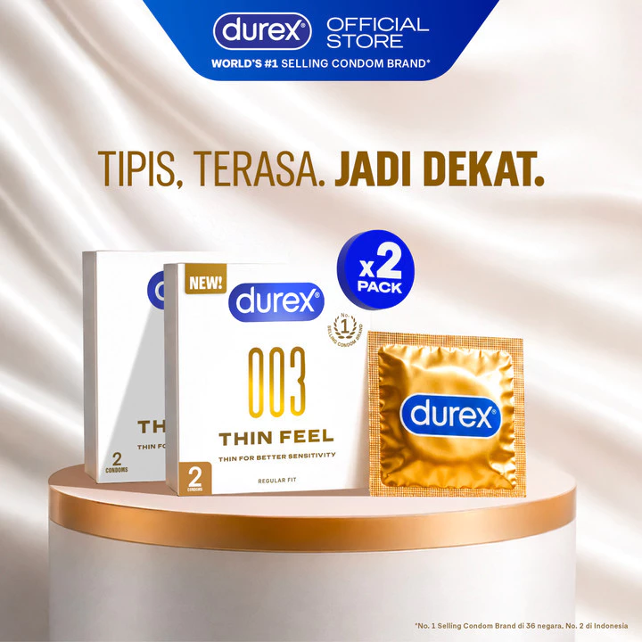 (BARU!) Durex 003 Thin Feel Condom - 2sc (Kondom Tipis Untuk Sensasi Lebih Natural, Dilengkapi Pelumas atau Lubricant Berbahan Silikon & Terbuat Dari Lateks Alami) - Gambar 2