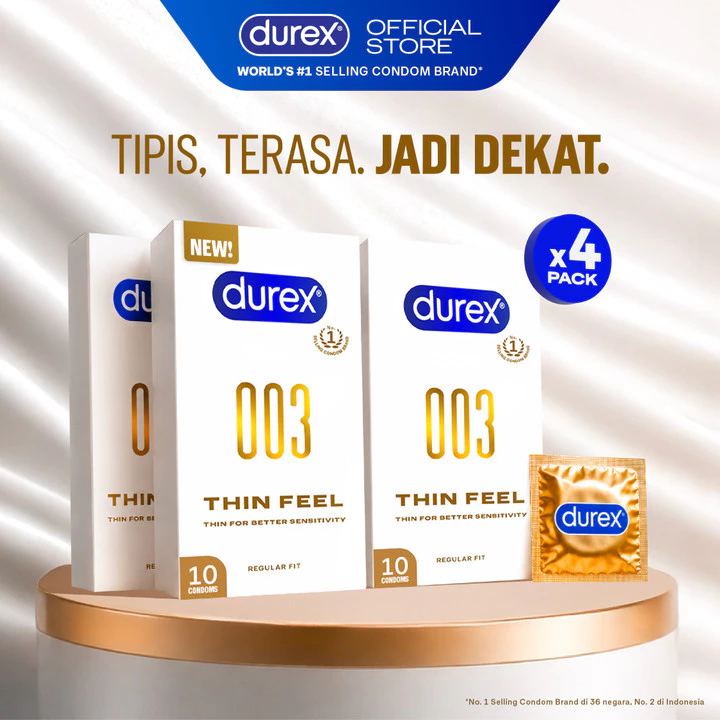 (BARU!) Durex 003 Thin Feel Condom - 10sc (Kondom Tipis Untuk Sensasi Lebih Natural, Dilengkapi Pelumas atau Lubricant Berbahan Silikon & Terbuat Dari Lateks Alami) - Gambar 3