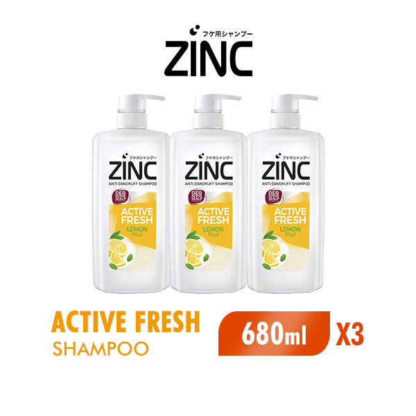 Zinc Shampoo Active Fresh Botol 680 ml x3 Free Tas Sepatu - Gambar 2