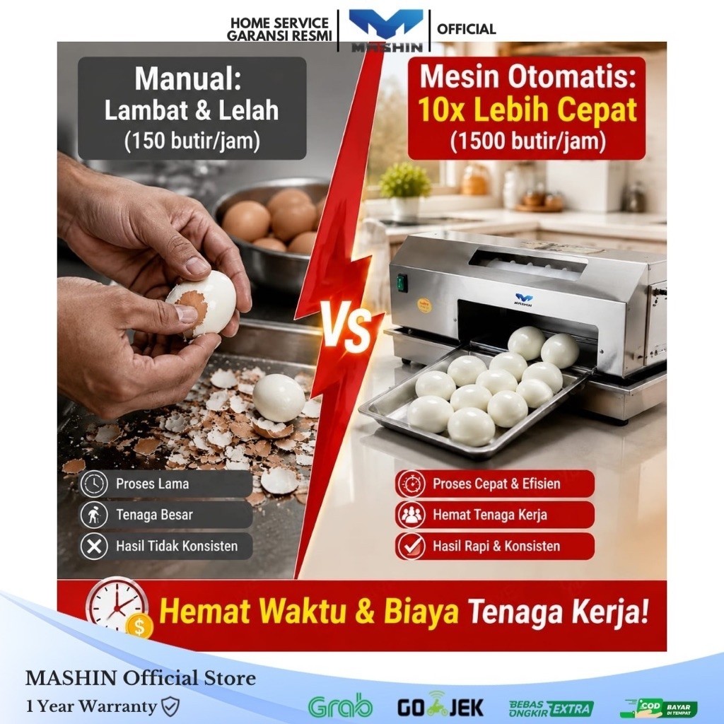 Mashin - Mesin Kupas Kulit Telur Alat Kupas Telur Rebus Otomatis 1500-2000Telur/Jam Dapur Komersil Stainless MBG Resto - Gambar 4