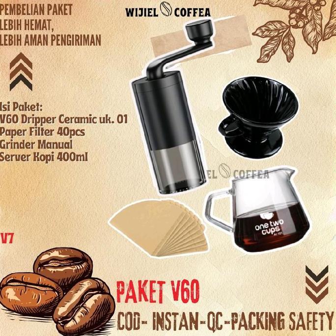 Terbaik V60 Ceramic - SET V60 DRIPPER COFFEE CERAMIC - PAKET ALAT KOPI MURAH LENGKAP - V60 - GRINDER KOPI STAINLESS MANUAL - SERVER KOPI - KERTAS SARINGAN KOPI V60 - TEKO KOPI LEHER ANGSA - Timbangan kopi - PAKET ALAT KOPI WIJIEL COFFEA. Paling keren - Gambar 2