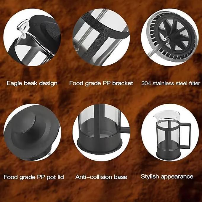 Terbaik Teko Pot Kopi Rempah Herbal French Press Plunger Coffee Maker Pot 350 600 800 1000 ml Alat Seduh Serbaguna dengan Saringan Stainless Anti Ampas Paling keren