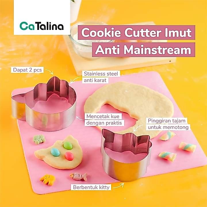 CaTalina Cookie Cutters Cetakan Kue Kering Bentuk Kitty Stainless 2 Pcs - Gambar 2