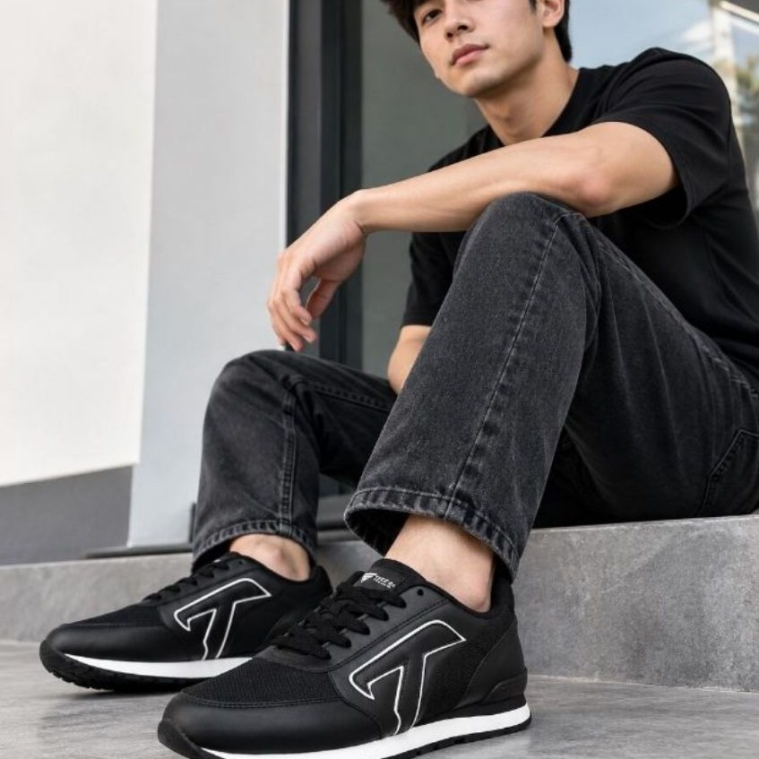 Sepatu Lari Sepatu Sekolah - Desain Sporty, Bahan Premium Asli, Ringan dan Nyaman, Hitam Putih, Desain Elegan - Gambar 2