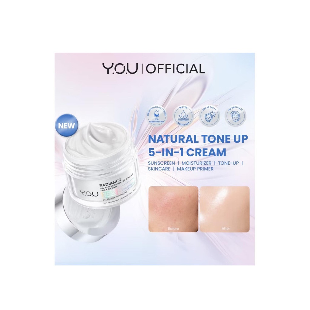 Y.O.U Radiance 5% Niacinamide-B5 Tone Up Lazy Cream / Merah Jingga Official